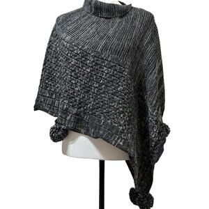 Vtge 80's Poncho Black + Gray aysmetrical roll collar Small to Med Sz